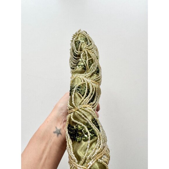 Unbranded Green Scalloped Beaded Sequin Embellished Satin Evening Purse Bag - Picture 6 of 11